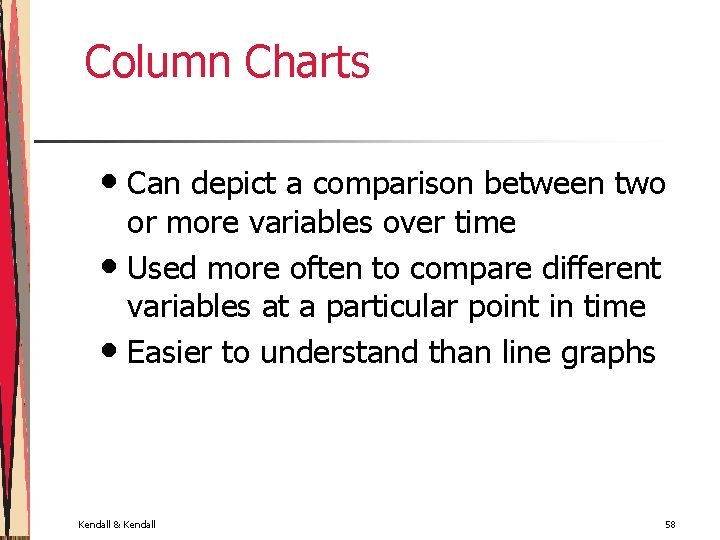 Column Charts • Can depict a comparison between two or more variables over time