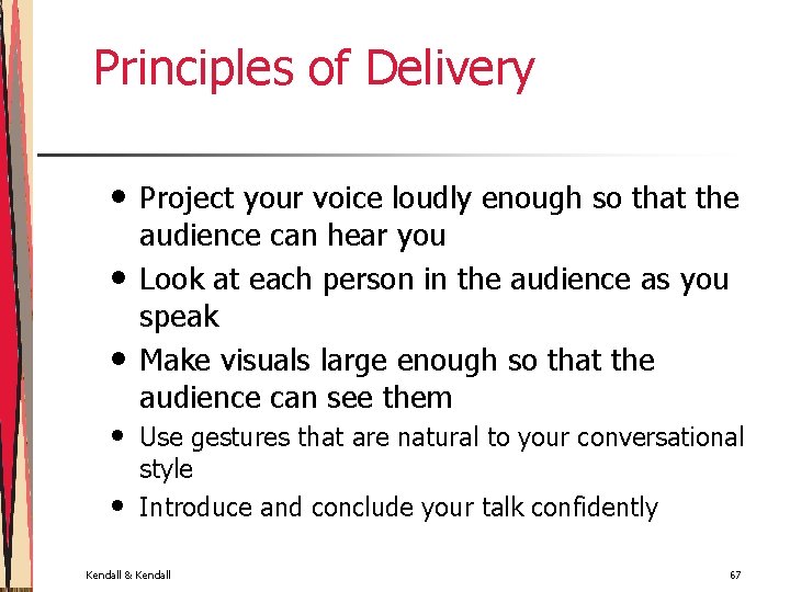 Principles of Delivery • • • Project your voice loudly enough so that the