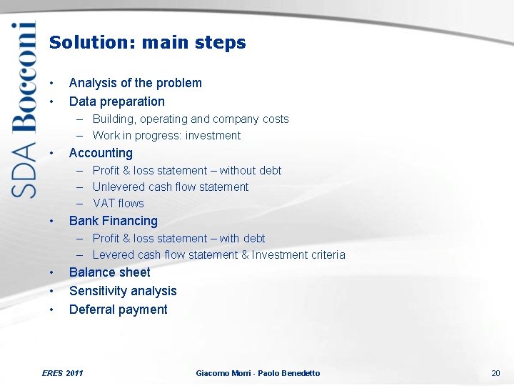 Solution: main steps • • Analysis of the problem Data preparation – Building, operating