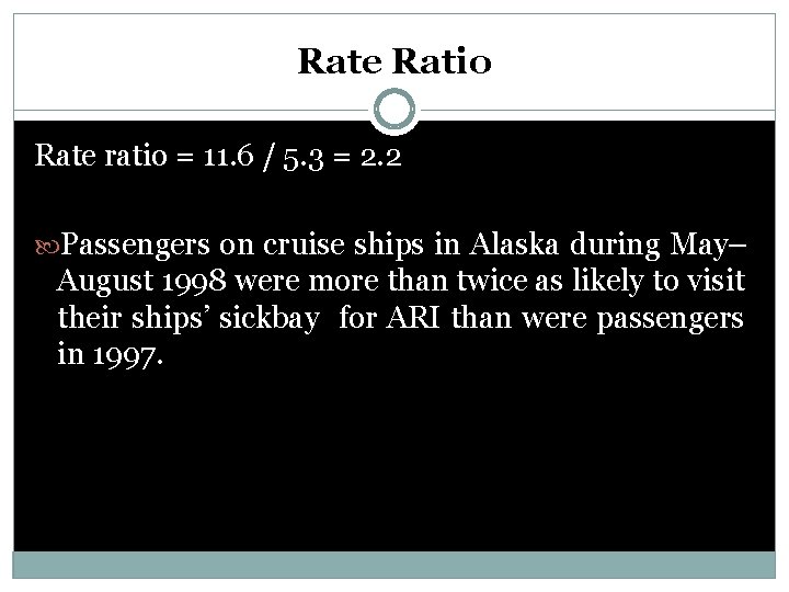 Rate Ratio Rate ratio = 11. 6 / 5. 3 = 2. 2 Passengers