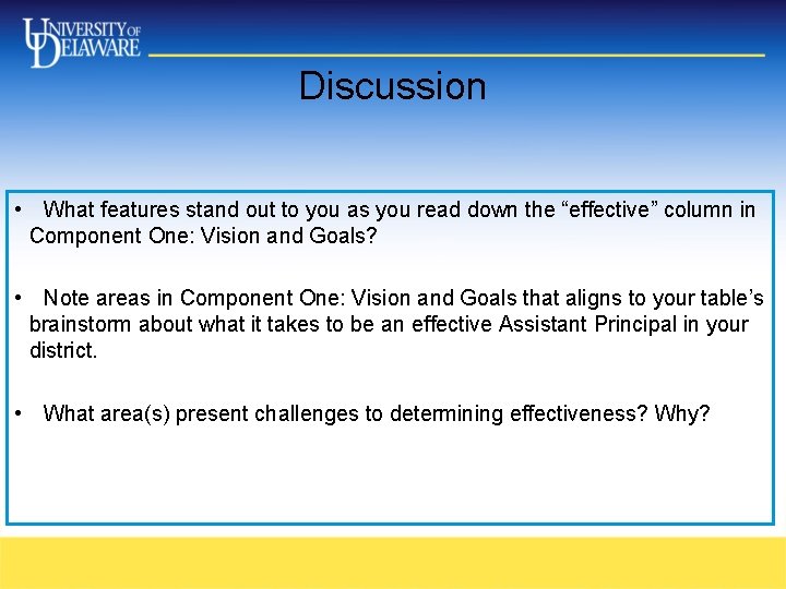 Discussion • What features stand out to you as you read down the “effective” Discussion • What features stand out to you as you read down the “effective”