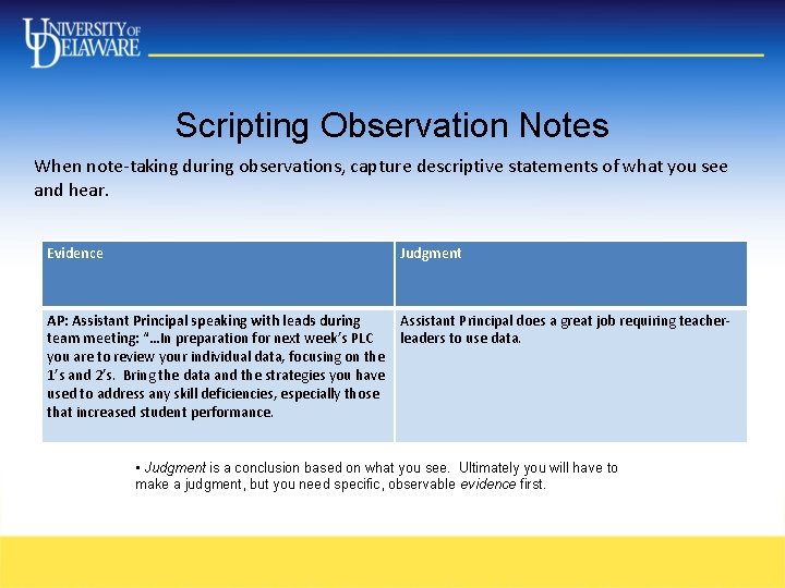 Scripting Observation Notes When note-taking during observations, capture descriptive statements of what you see Scripting Observation Notes When note-taking during observations, capture descriptive statements of what you see