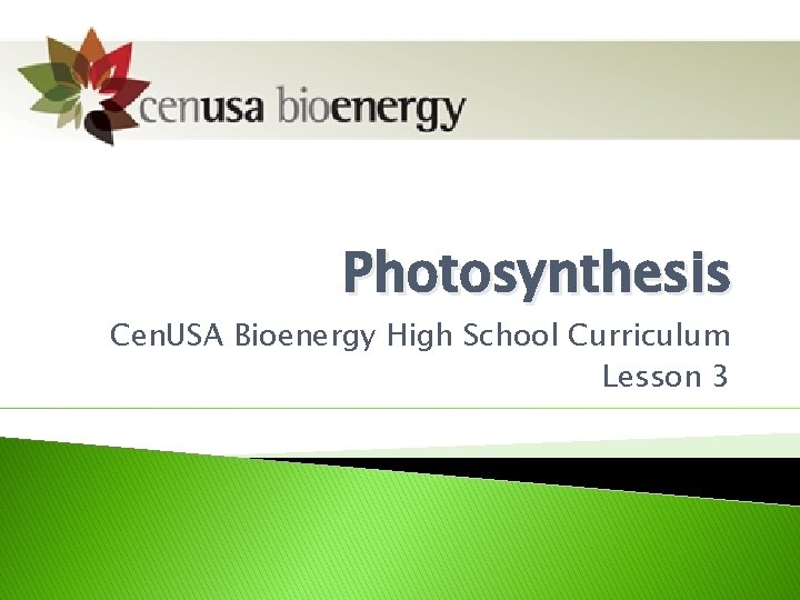 Photosynthesis Cen. USA Bioenergy High School Curriculum Lesson 3 