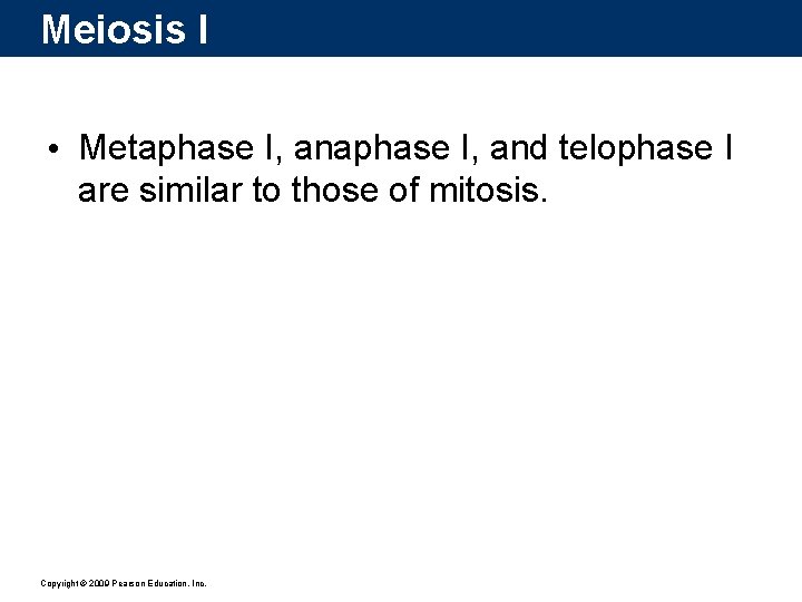 Meiosis I • Metaphase I, and telophase I are similar to those of mitosis.