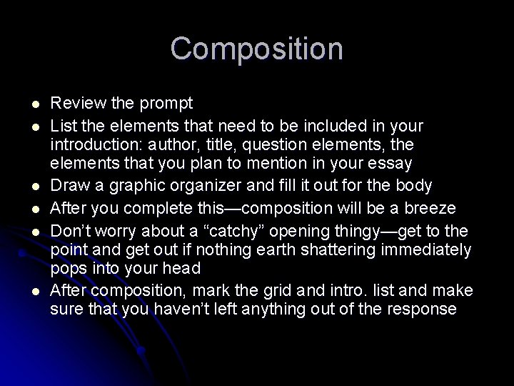 Composition l l l Review the prompt List the elements that need to be