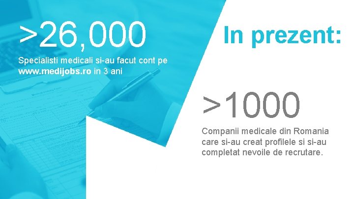 >26, 000 In prezent: Specialisti medicali si-au facut cont pe www. medijobs. ro in