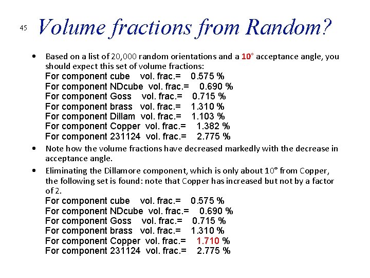 45 Volume fractions from Random? • Based on a list of 20, 000 random