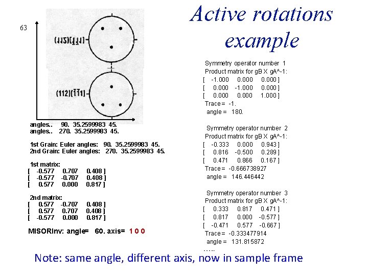 Active rotations example 63 Symmetry operator number 1 Product matrix for g. B X