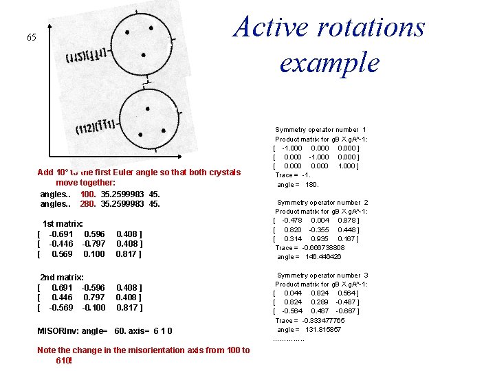 Active rotations example 65 Add 10° to the first Euler angle so that both