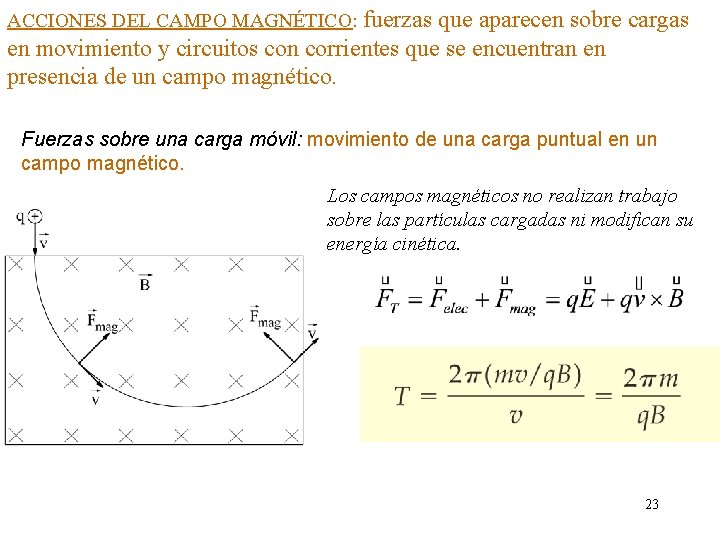 ACCIONES DEL CAMPO MAGNÉTICO: fuerzas que aparecen sobre cargas en movimiento y circuitos con ACCIONES DEL CAMPO MAGNÉTICO: fuerzas que aparecen sobre cargas en movimiento y circuitos con