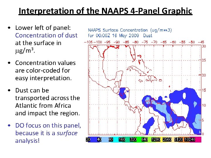 Interpretation of the NAAPS 4 -Panel Graphic • Lower left of panel: Concentration of Interpretation of the NAAPS 4 -Panel Graphic • Lower left of panel: Concentration of