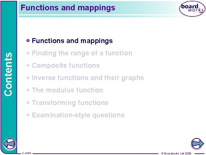 Functions and mappings Contents Finding the range of a function Composite functions Inverse functions