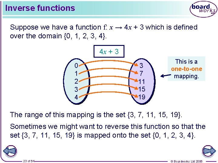 Inverse functions Suppose we have a function f: x → 4 x + 3