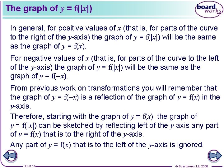 The graph of y = f(|x|) In general, for positive values of x (that