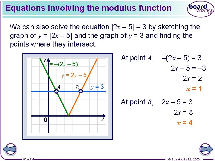 Equations involving the modulus function We can also solve the equation |2 x –