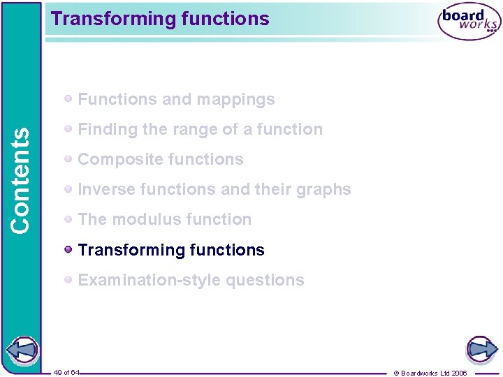 Transforming functions Contents Functions and mappings Finding the range of a function Composite functions