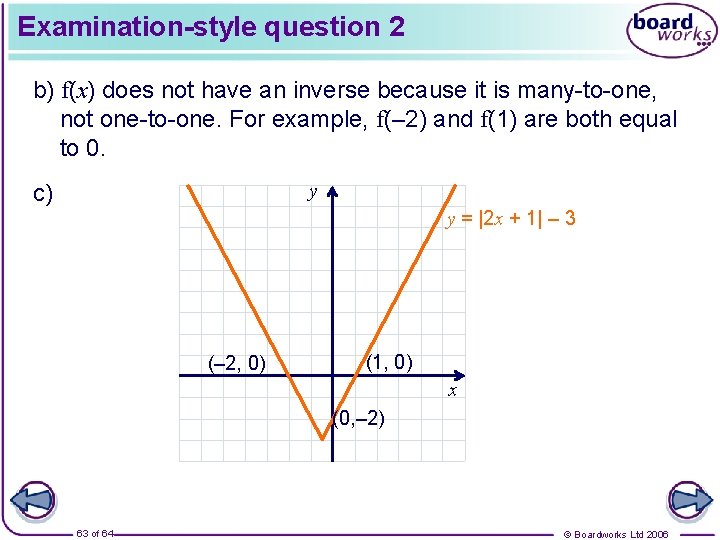 Examination-style question 2 b) f(x) does not have an inverse because it is many-to-one,