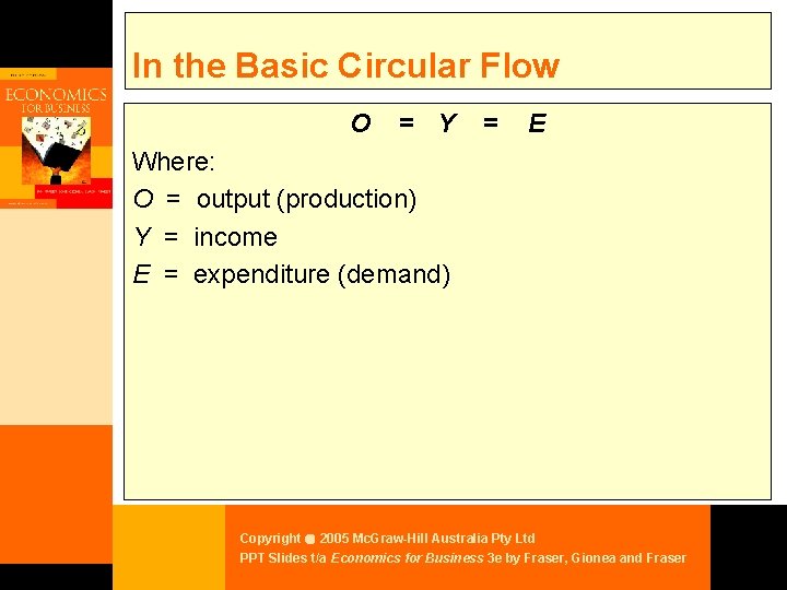 In the Basic Circular Flow O = Y = E Where: O = output