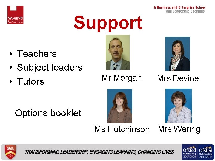 Support • Teachers • Subject leaders • Tutors Mr Morgan Mrs Devine Options booklet