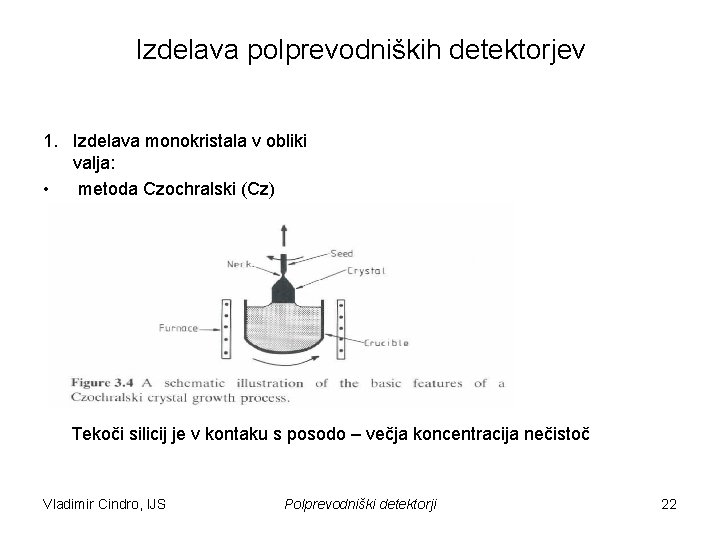 Izdelava polprevodniških detektorjev 1. Izdelava monokristala v obliki valja: • metoda Czochralski (Cz) Tekoči