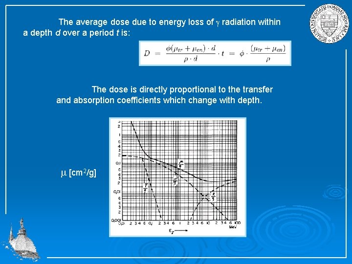 The average dose due to energy loss of radiation within a depth d over