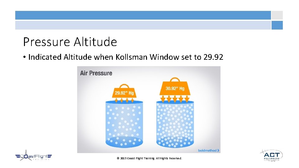 Pressure Altitude • Indicated Altitude when Kollsman Window set to 29. 92 © 2015