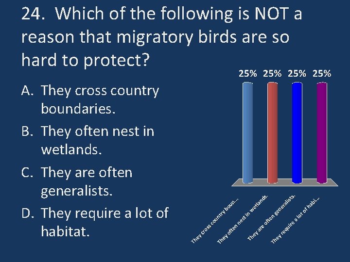 24. Which of the following is NOT a reason that migratory birds are so