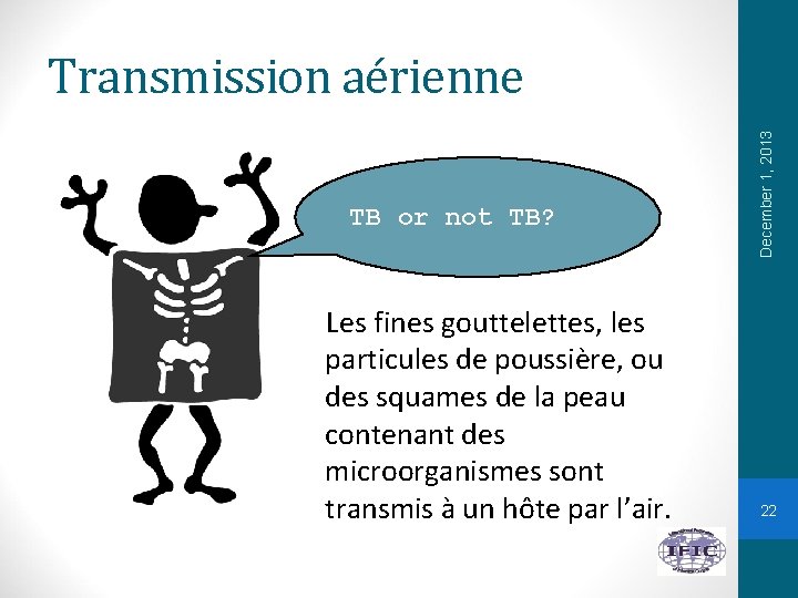 TB or not TB? Les fines gouttelettes, les particules de poussière, ou des squames
