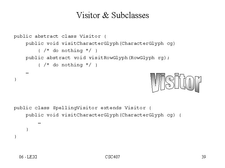 Visitor & Subclasses public abstract class Visitor { public void visit. Character. Glyph(Character. Glyph