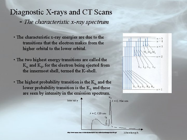 Diagnostic X-rays and CT Scans - The characteristic x-ray spectrum • The characteristic x-ray