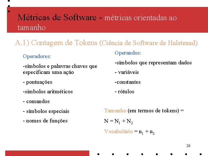 Métricas de Software - métricas orientadas ao tamanho A. 1) Contagem de Tokens (Ciência