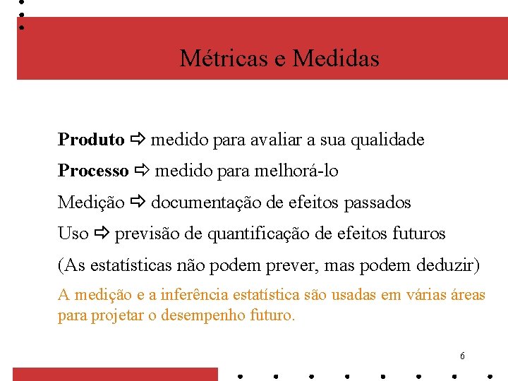 Métricas e Medidas Produto medido para avaliar a sua qualidade Processo medido para melhorá-lo