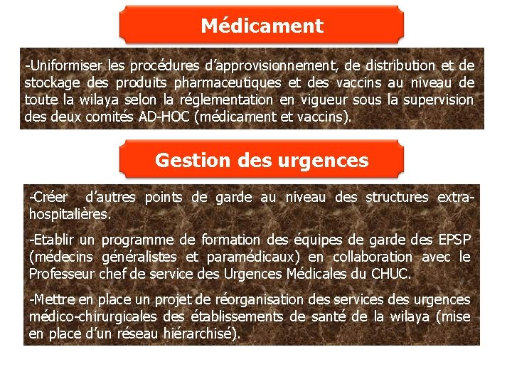 Médicament -Uniformiser les procédures d’approvisionnement, de distribution et de stockage des produits pharmaceutiques et