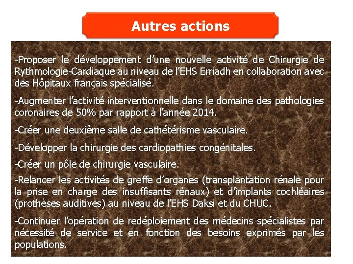 Autres actions -Proposer le développement d’une nouvelle activité de Chirurgie de Rythmologie-Cardiaque au niveau