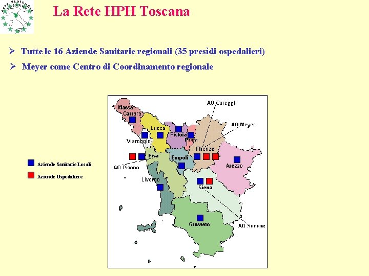 La Rete HPH Toscana Ø Tutte le 16 Aziende Sanitarie regionali (35 presìdi ospedalieri)