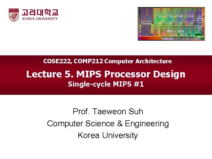 COSE 222, COMP 212 Computer Architecture Lecture 5. MIPS Processor Design Single-cycle MIPS #1