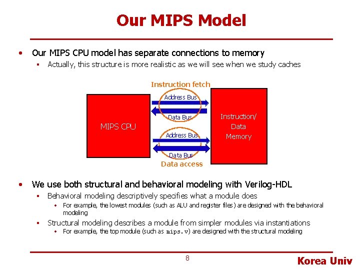 Our MIPS Model • Our MIPS CPU model has separate connections to memory §