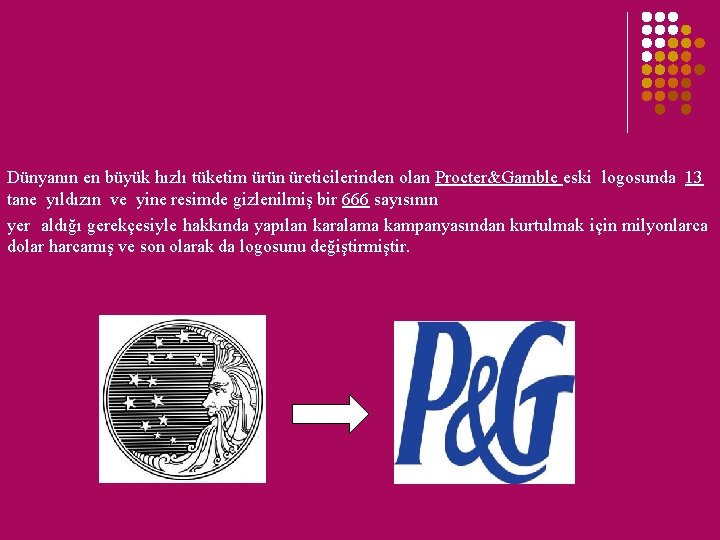 Dünyanın en büyük hızlı tüketim ürün üreticilerinden olan Procter&Gamble eski logosunda 13 tane yıldızın