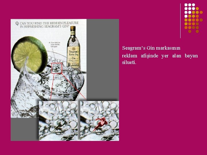 Seagram’s Gin markasının reklam afişinde yer alan bayan silueti. 