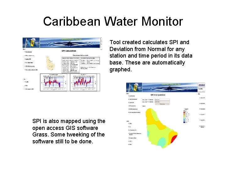 Caribbean Water Monitor Tool created calculates SPI and Deviation from Normal for any station