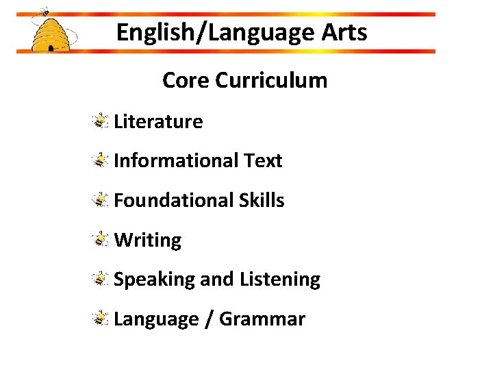 English/Language Arts Core Curriculum Literature Informational Text Foundational Skills Writing Speaking and Listening Language English/Language Arts Core Curriculum Literature Informational Text Foundational Skills Writing Speaking and Listening Language