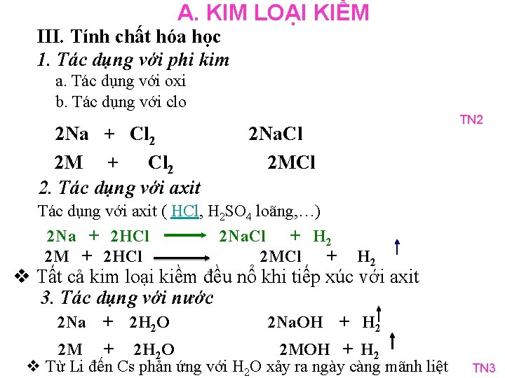 A. KIM LOẠI KIỀM III. Tính chất hóa học 1. Tác dụng với phi