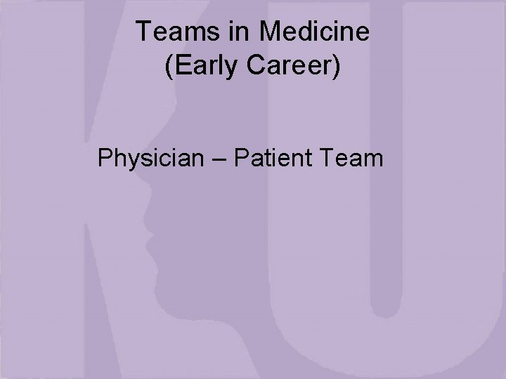 Teams in Medicine (Early Career) Physician – Patient Team 