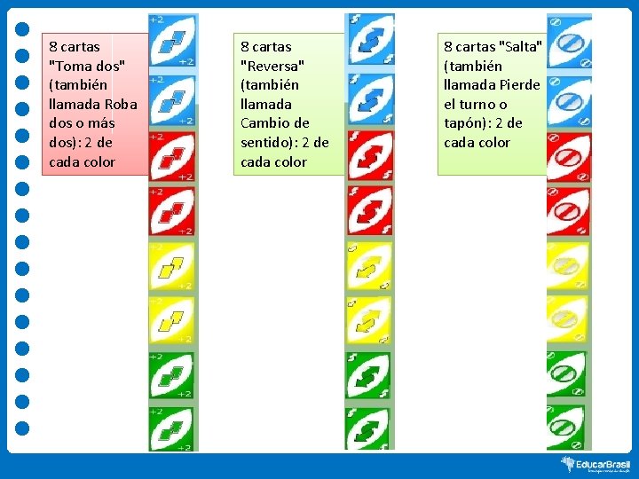 8 cartas "Toma dos" (también llamada Roba dos o más dos): 2 de cada