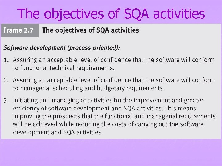 The objectives of SQA activities 