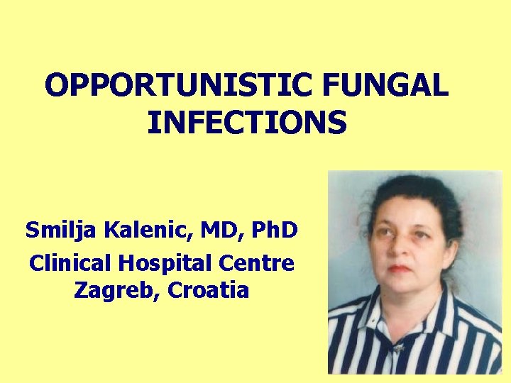 OPPORTUNISTIC FUNGAL INFECTIONS Smilja Kalenic, MD, Ph. D Clinical Hospital Centre Zagreb, Croatia 