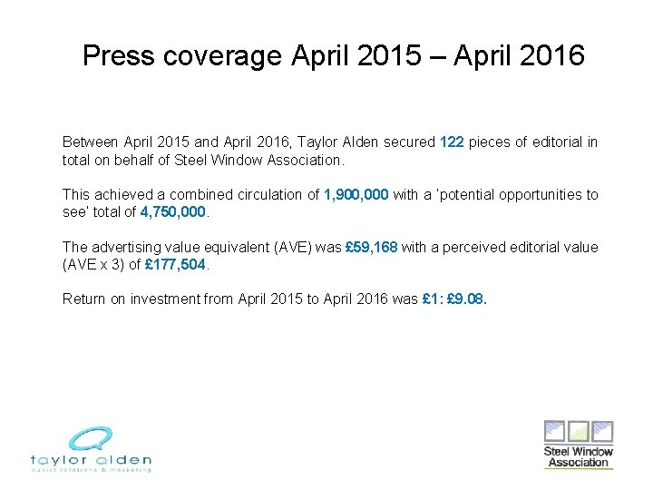 Press coverage April 2015 – April 2016 Between April 2015 and April 2016, Taylor