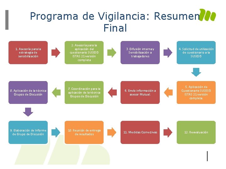 Programa de Vigilancia: Resumen Final 1. Asesoría para la estrategia de sensibilización 2. Asesoría