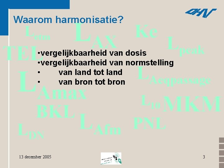 Waarom harmonisatie? Letm TEL LAX Ke Lpeak • vergelijkbaarheid van dosis • vergelijkbaarheid van