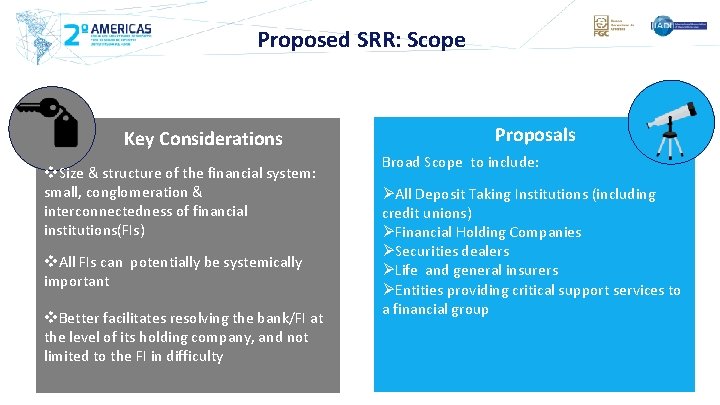 Proposed SRR: Scope Key Considerations v. Size & structure of the financial system: small,
